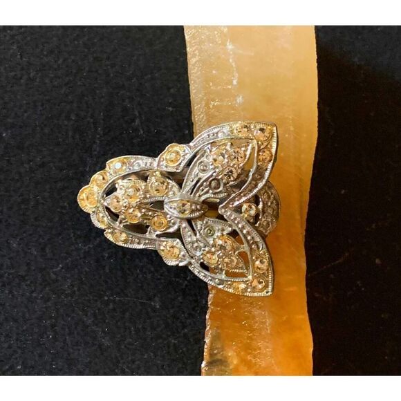 Old 30s PAT PEND AT180112 Rhinestone Dress clip, Stamped - Picture 2 of 5